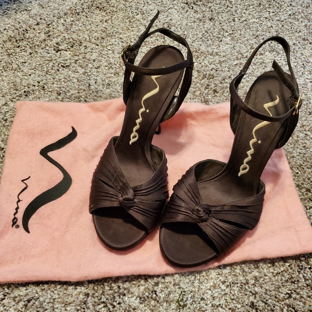 Nina brown satin heels